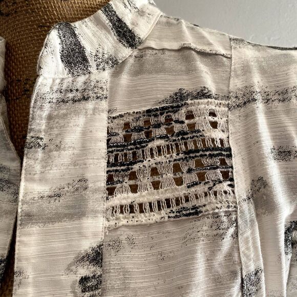 Chico's White Gray Heathered Open Front Blazer 3/4 Sleeve‎ Size 1 Medium - Picture 2 of 5